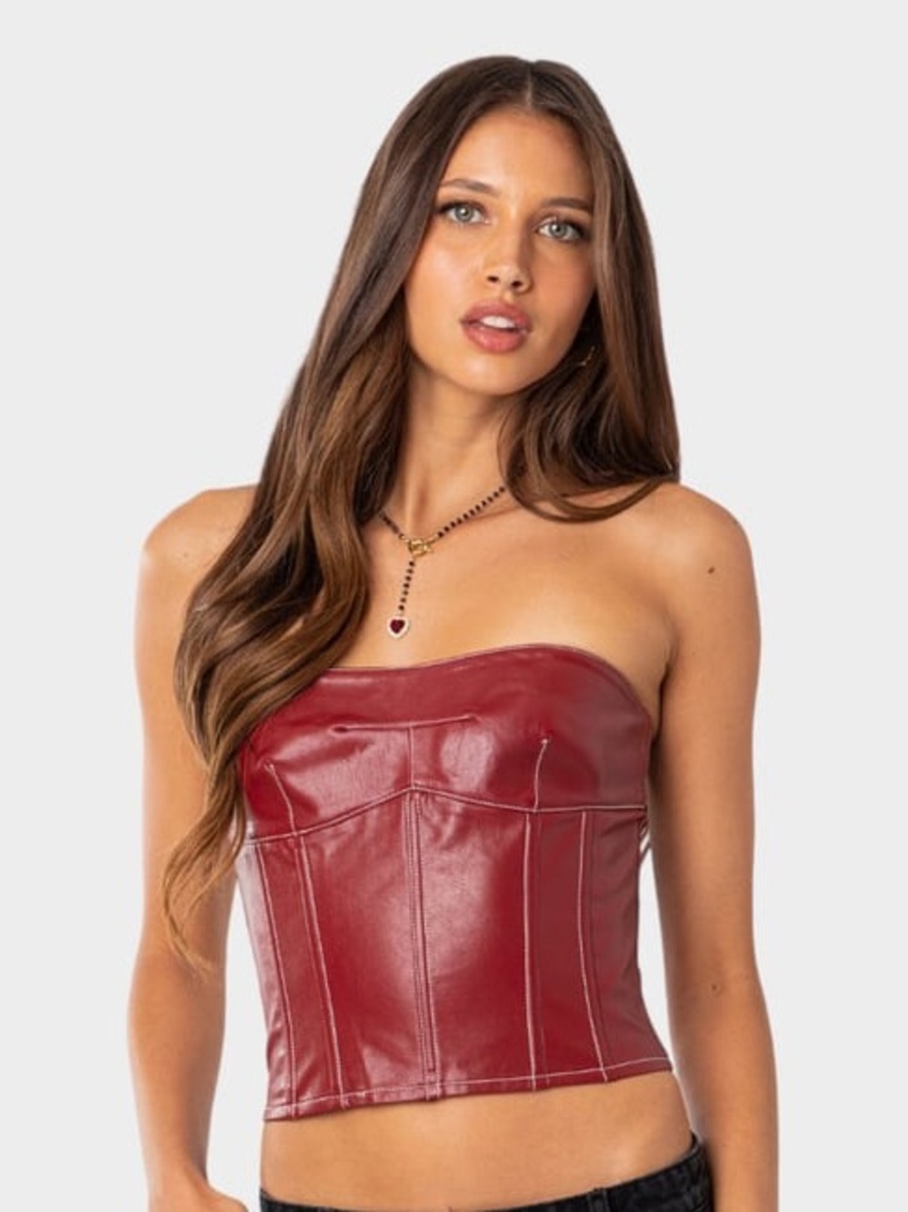 EDIKTED Moss Faux Leather Lace Up Womens Corset Top